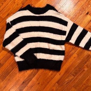 Fuzzy Black & White Striped Sweater A New Day Size L